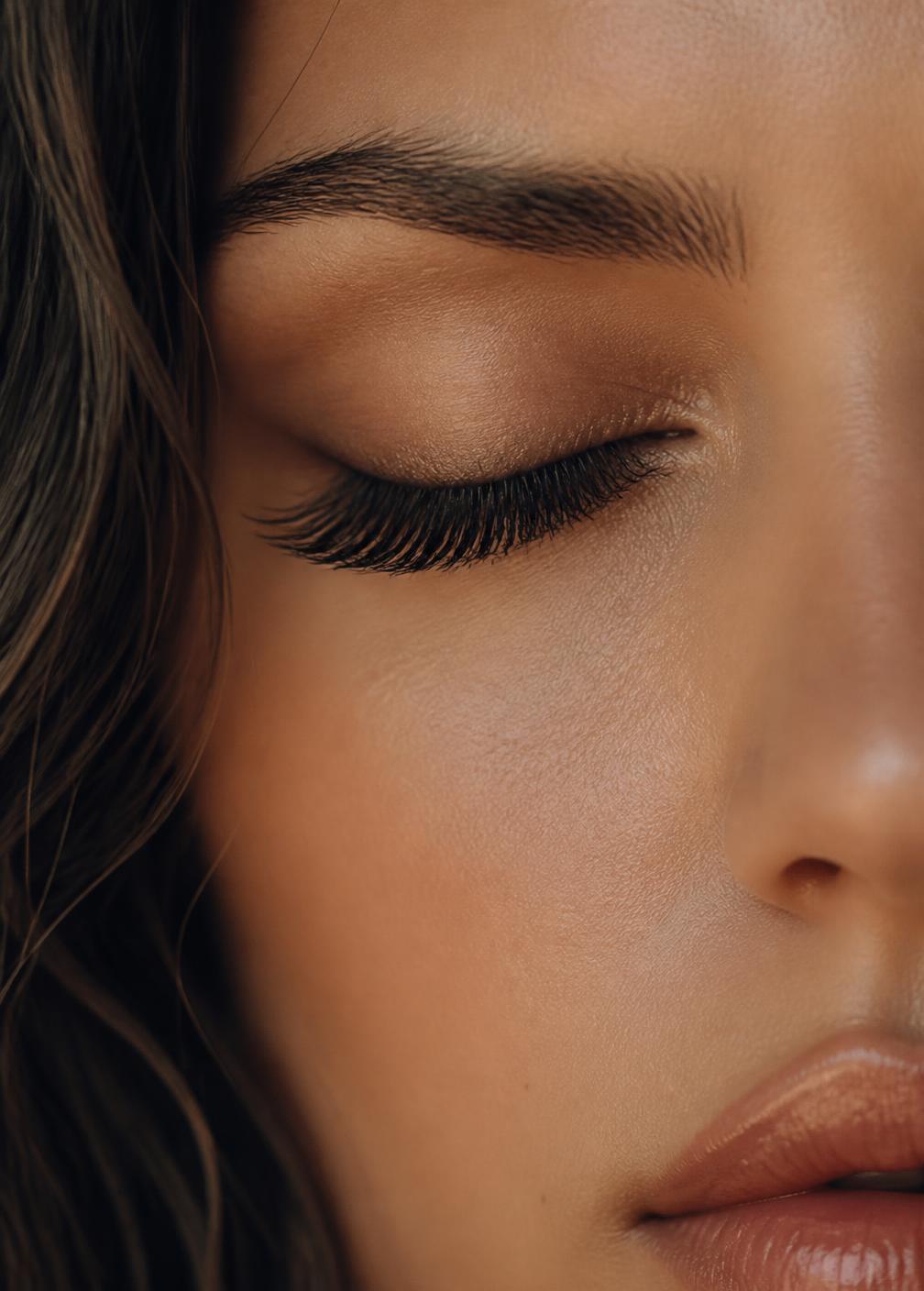 Close-up of a woman's eye with volume lash extensions